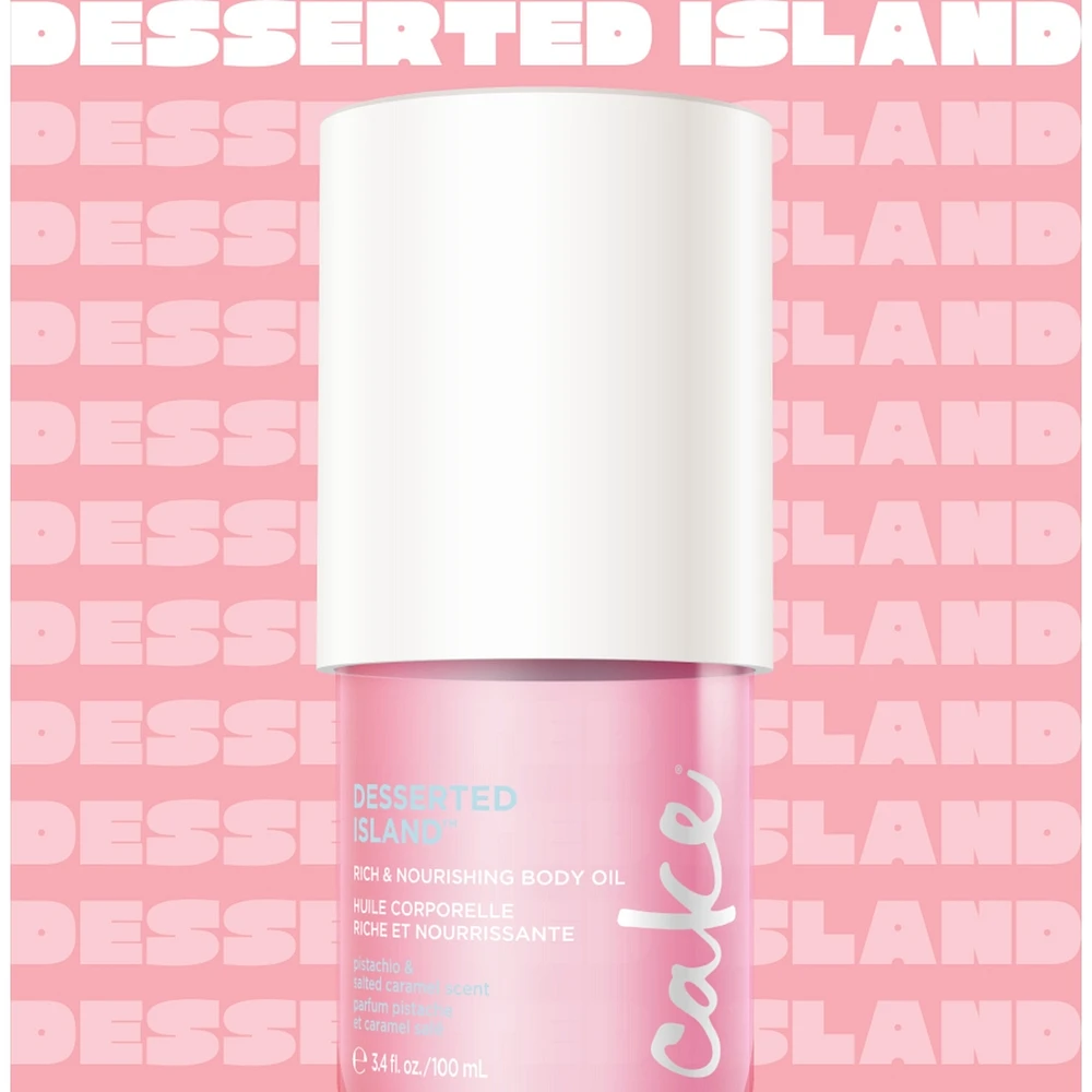 Cake Beauty Body Oil, Desserted Island - Rich & Nourishing Body Oil - Sunny & Sweet Scent - 3.4 Fl Oz / 100 mL