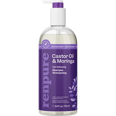 Renpure Castor Oil & Moringa Shampoo, Plant-Based - Curl Enhancing - For Moisturized, Manageable & Smooth Curls - With Castor & Moringa Seed Oil - For Wavy To Curly Hair - 24 Fl Oz