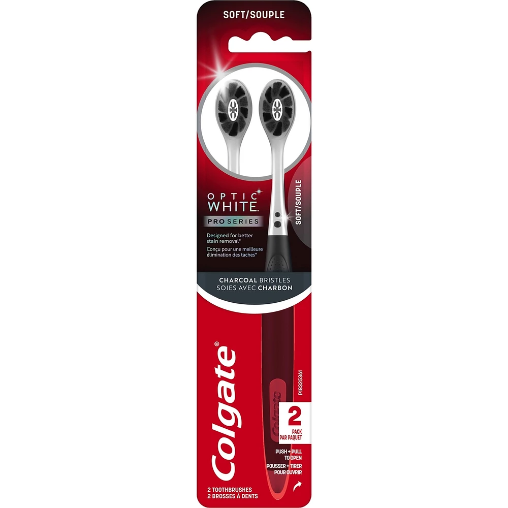 Optic White Pro Series Charcoal Manual Toothbrush for Adults- 2 Pack