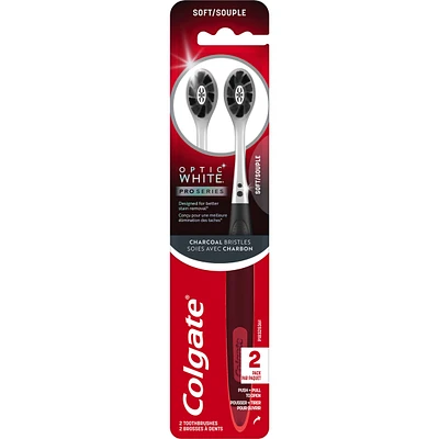 Optic White Pro Series Charcoal Manual Toothbrush for Adults- 2 Pack
