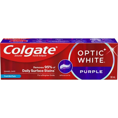 Colgate Optic White Purple Toothpaste for Teeth Whitening, Mint Paste, 90 mL