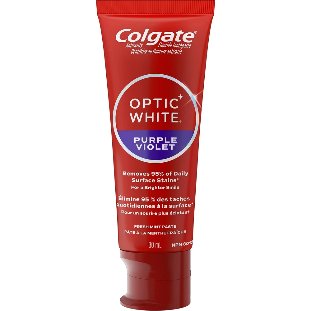 Colgate Optic White Purple Toothpaste for Teeth Whitening, Mint Paste, 90 mL