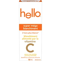 Hello Super Mega Whitening Toothpaste with Fluoride, Natural Peppermint Flavour, 82 mL Tube
