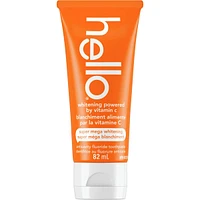 Hello Super Mega Whitening Toothpaste with Fluoride, Natural Peppermint Flavour, 82 mL Tube