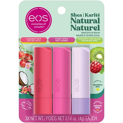 Natural Smooth Lip Balm, Coconut Milk, Honey Apple, Raspberry Kiwi Splash
