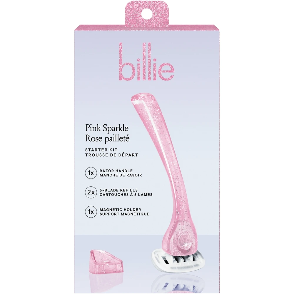 Billie Women’s Razor Kit - 1 Handle + Magnetic Holder + 2 x 5-Blade Refills - Pink Sparkle