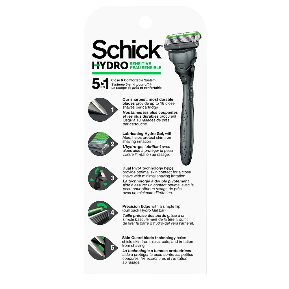Rasoir pour hommes Schick Hydro Skin Comfort avec gel apaisant pour peaux sensibles