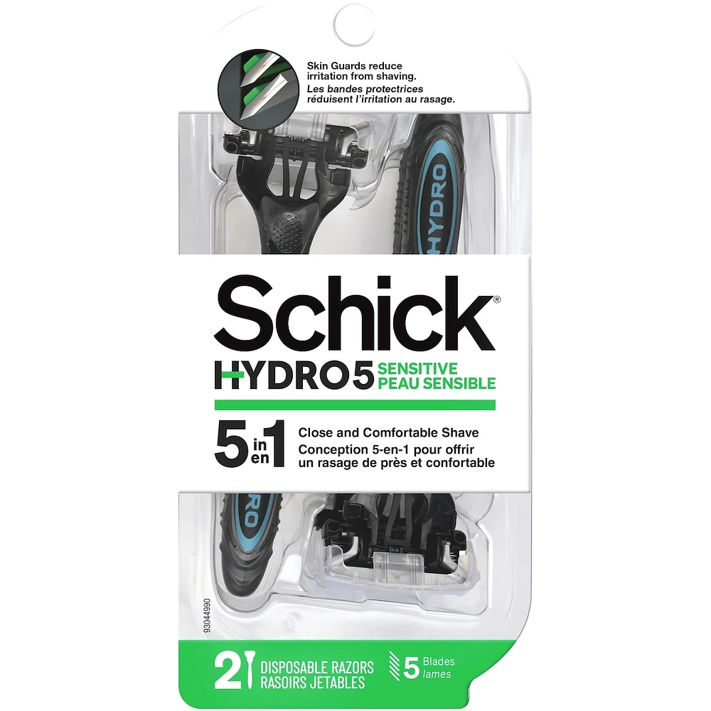 Schick Hydro Sensitive Skin Disposable Men’s Razor, 2 Disposable Razors