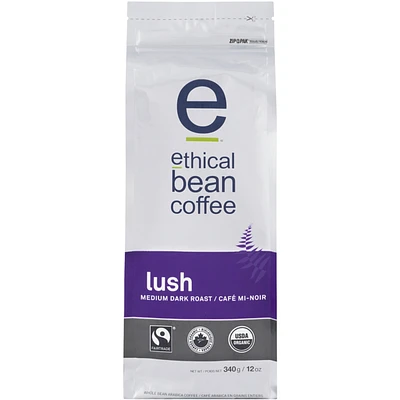 Fairtrade Organic Coffee, Lush Medium Dark Roast, Whole Bean Coffee