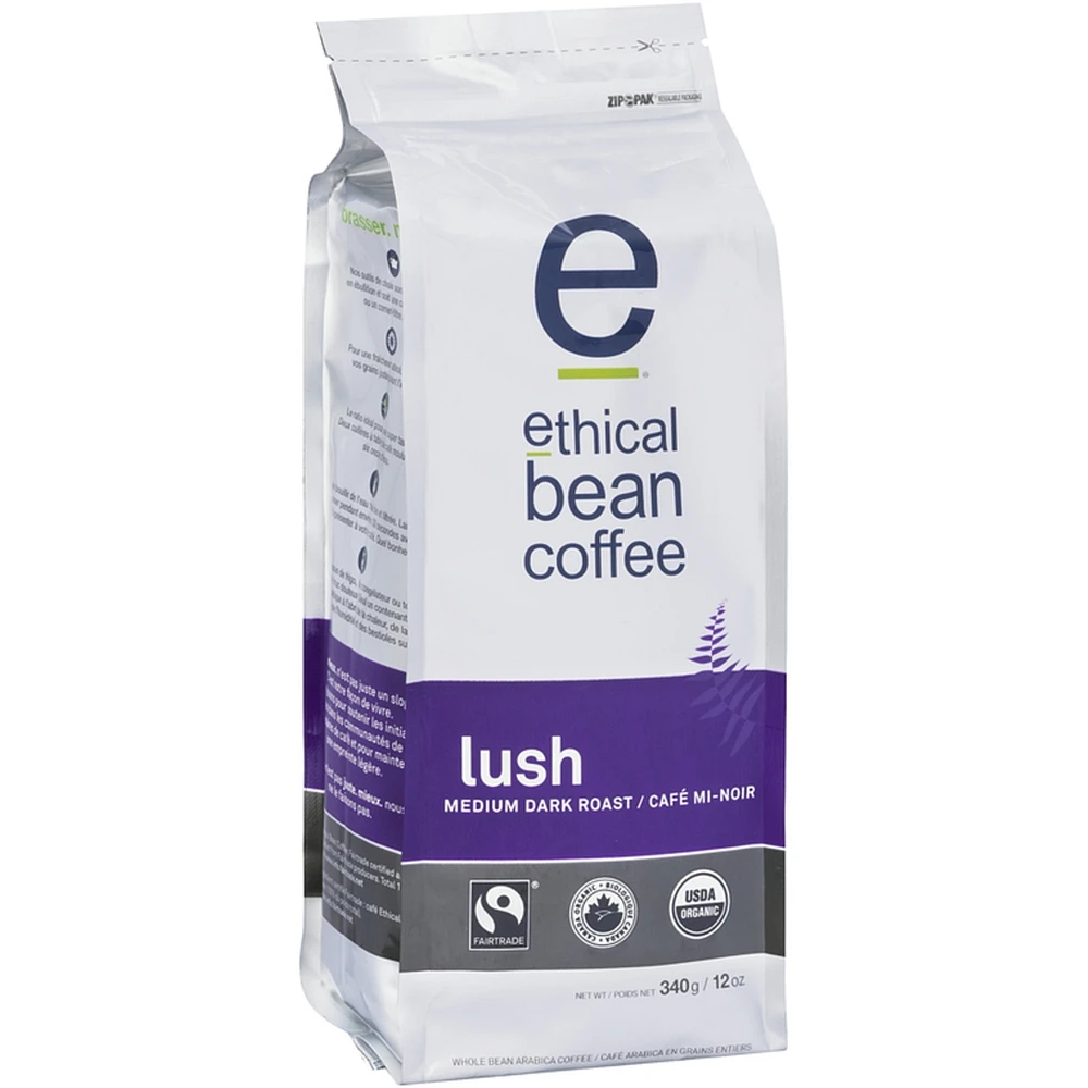 Fairtrade Organic Coffee, Lush Medium Dark Roast, Whole Bean Coffee