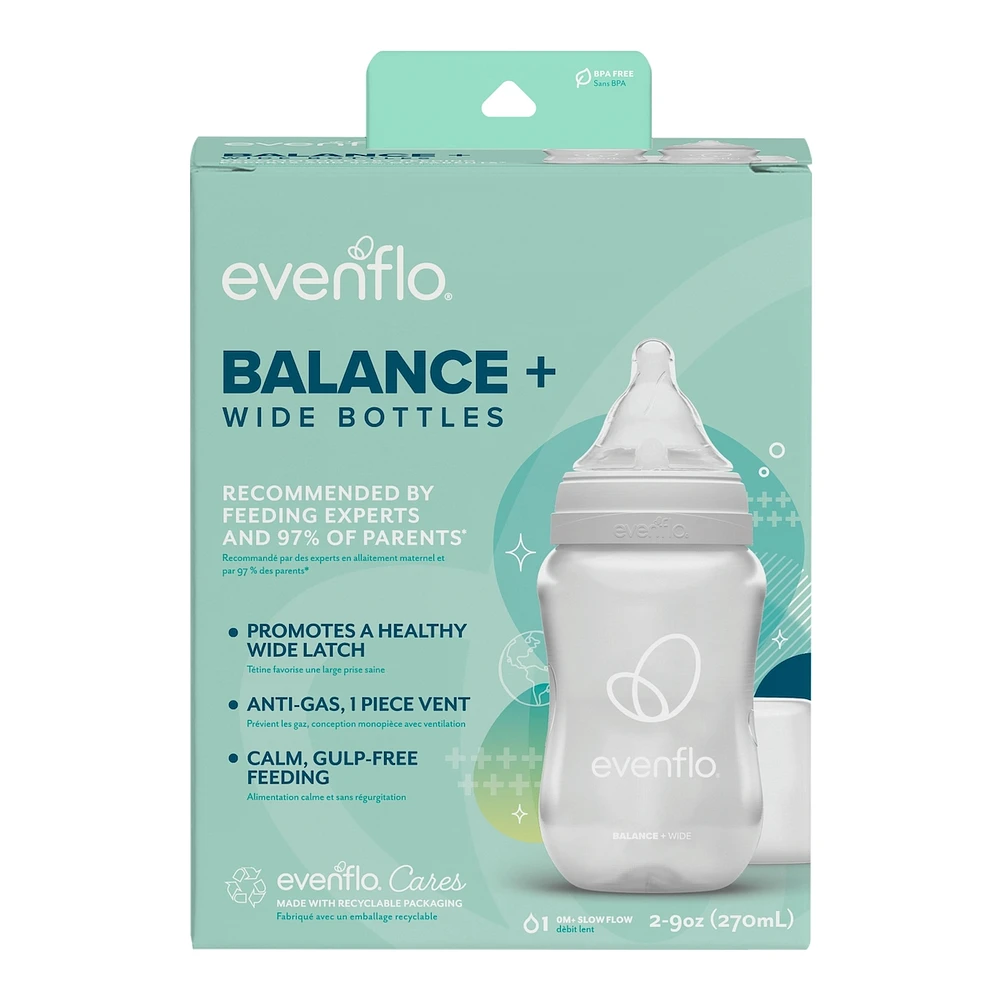 Balance+ Wide Neck Baby Bottle, 5oz, 2pk