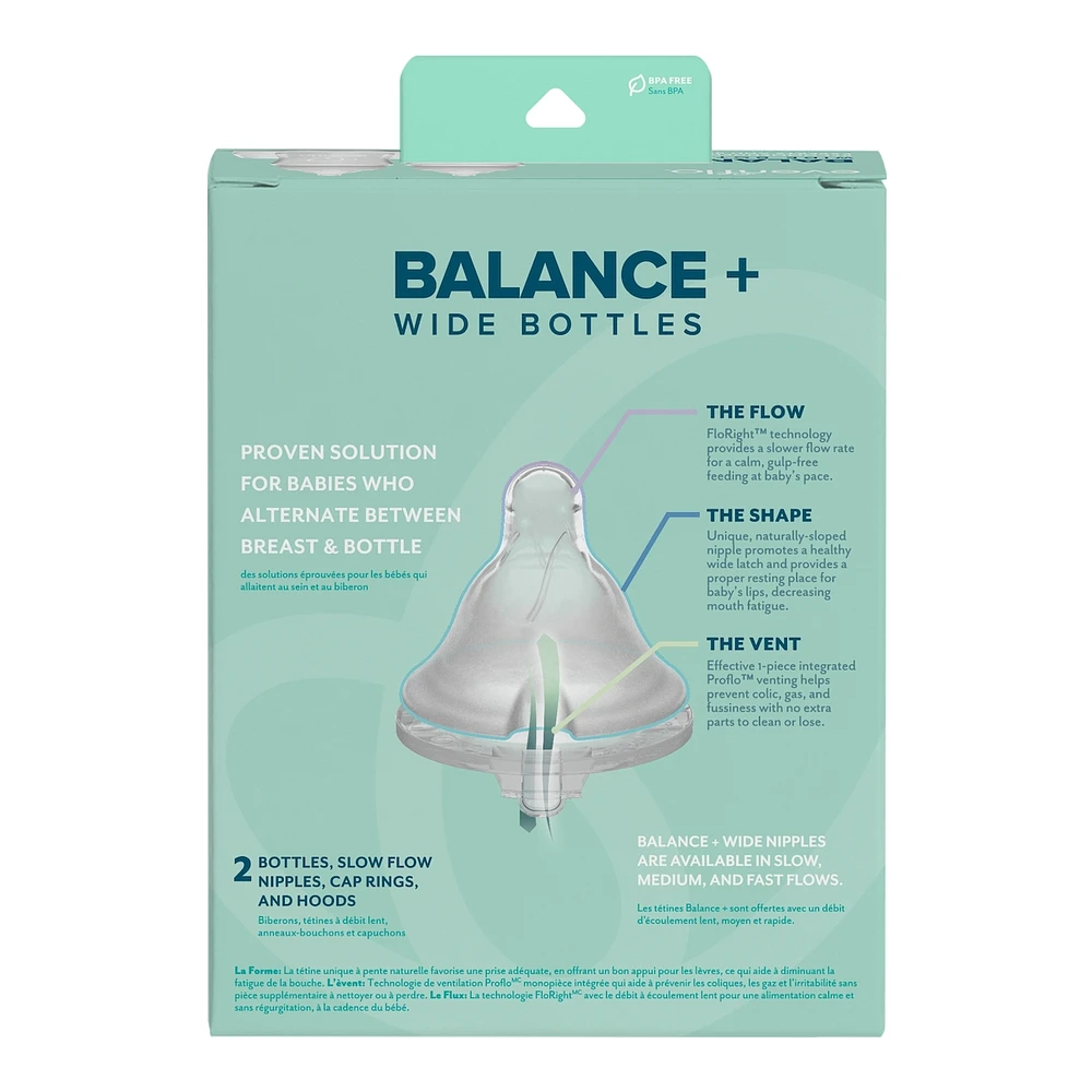Balance+ Wide Neck Baby Bottle, 5oz, 2pk