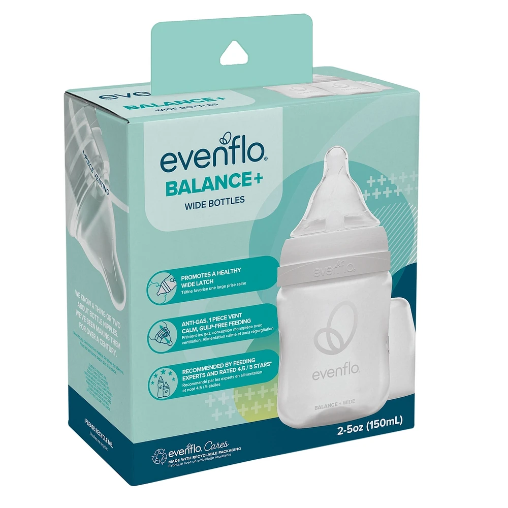 Balance+ Wide Neck Baby Bottle, 9oz, 2pk