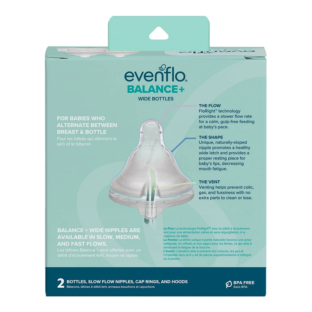 Balance+ Wide Neck Baby Bottle, 9oz, 2pk