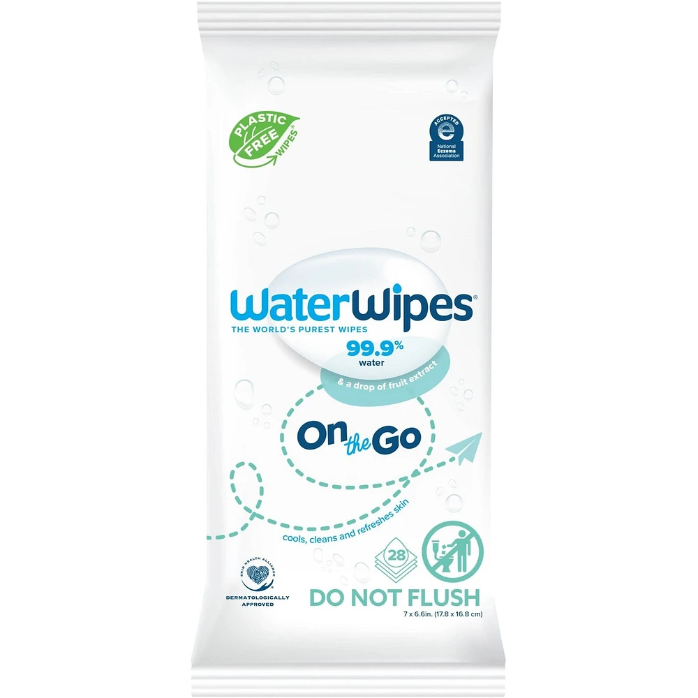 Plastic-Free On The Go Wipes, 99.9% Water Based Wipes, Unscented & Hypoallergenic for Sensitive Skin, Packaging May Vary