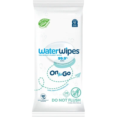 Plastic-Free On The Go Wipes, 99.9% Water Based Wipes, Unscented & Hypoallergenic for Sensitive Skin, Packaging May Vary