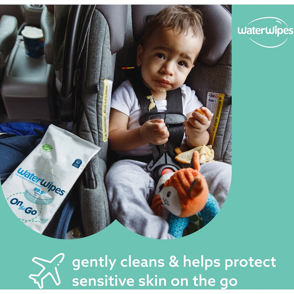 Plastic-Free On The Go Wipes, 99.9% Water Based Wipes, Unscented & Hypoallergenic for Sensitive Skin, Packaging May Vary