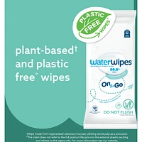 Plastic-Free On The Go Wipes, 99.9% Water Based Wipes, Unscented & Hypoallergenic for Sensitive Skin, Packaging May Vary