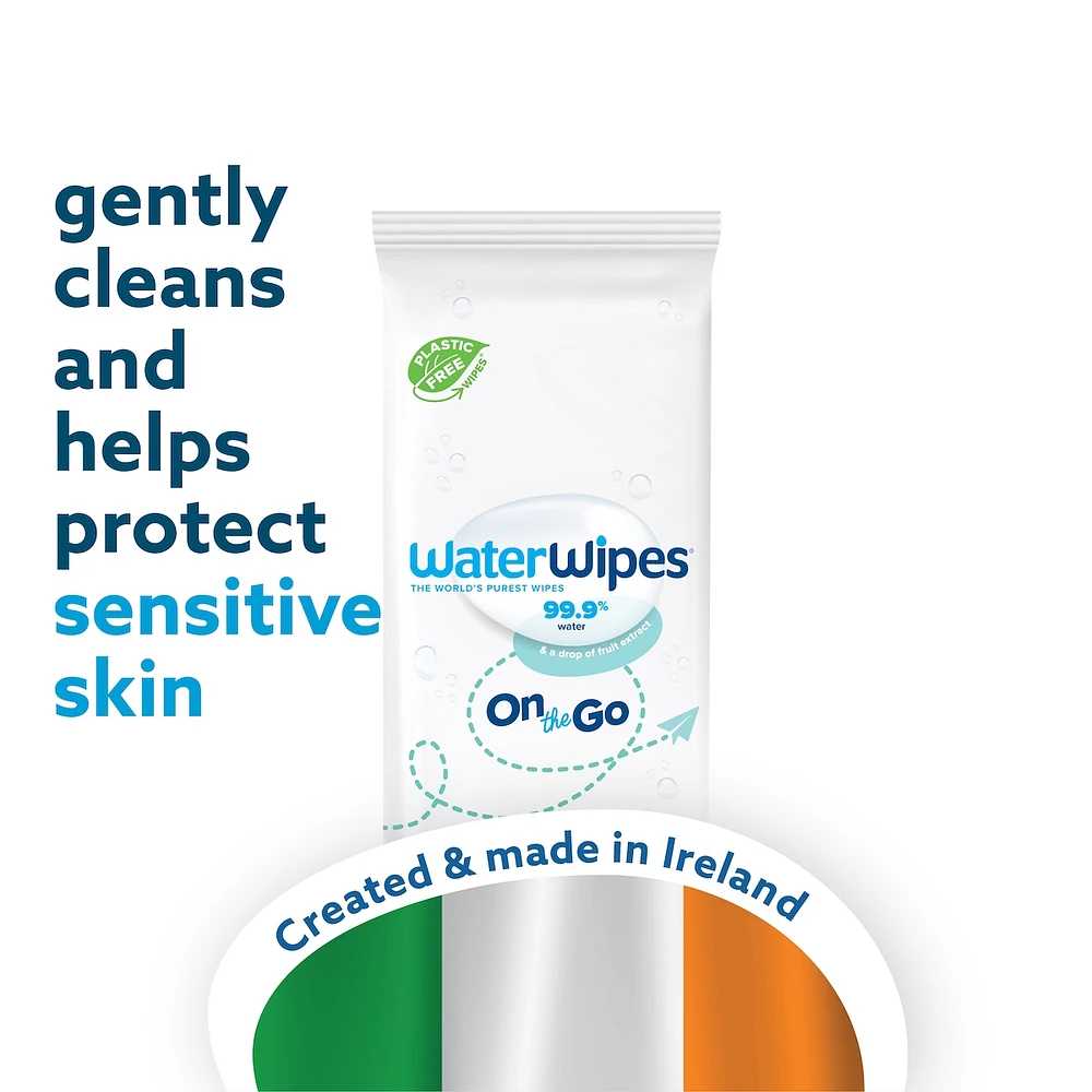 Plastic-Free On The Go Wipes, 99.9% Water Based Wipes, Unscented & Hypoallergenic for Sensitive Skin, Packaging May Vary