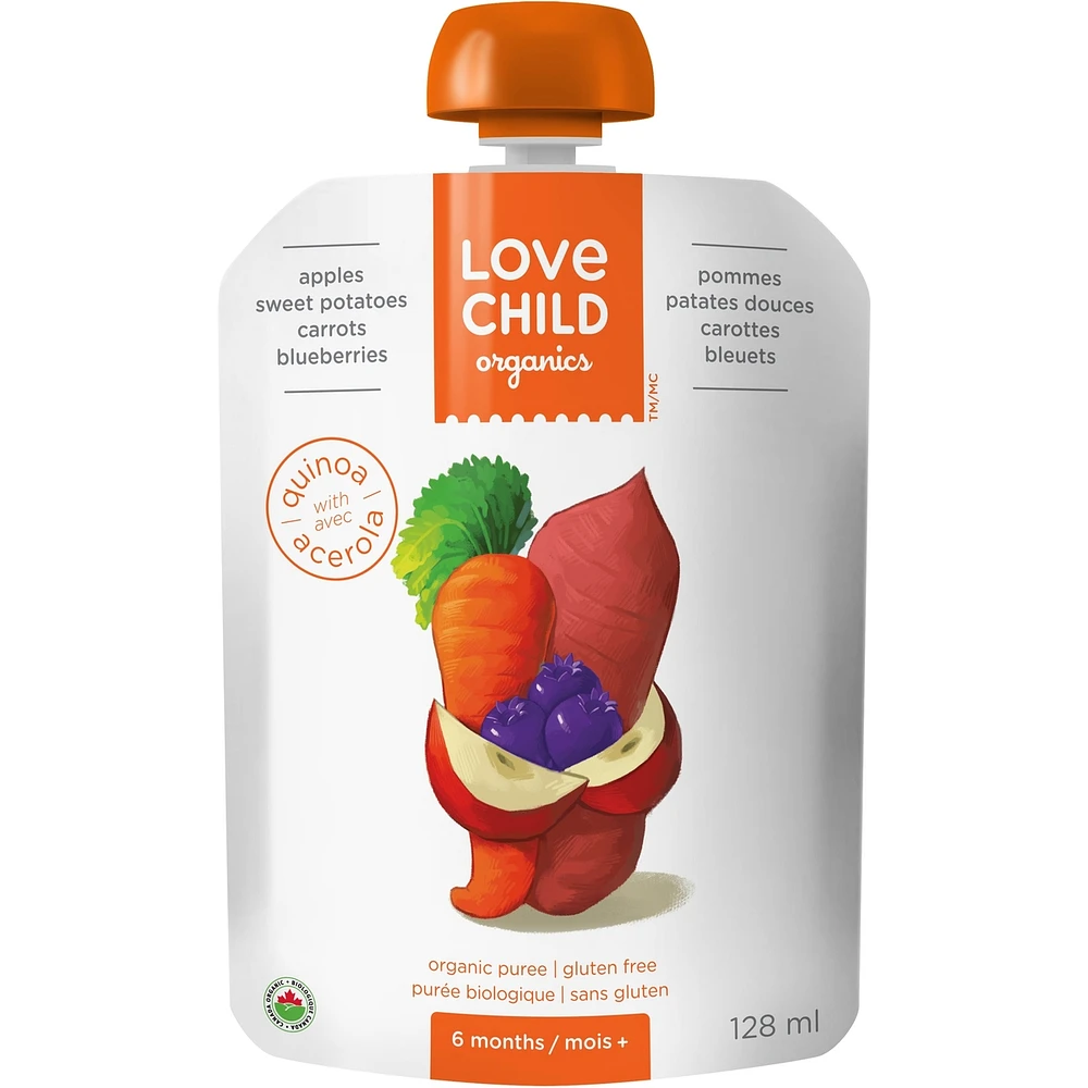 Superblends: apples, sweet potatoes, carrots + blueberries