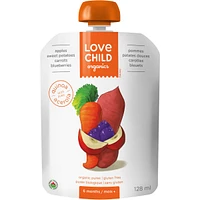 Superblends: apples, sweet potatoes, carrots + blueberries