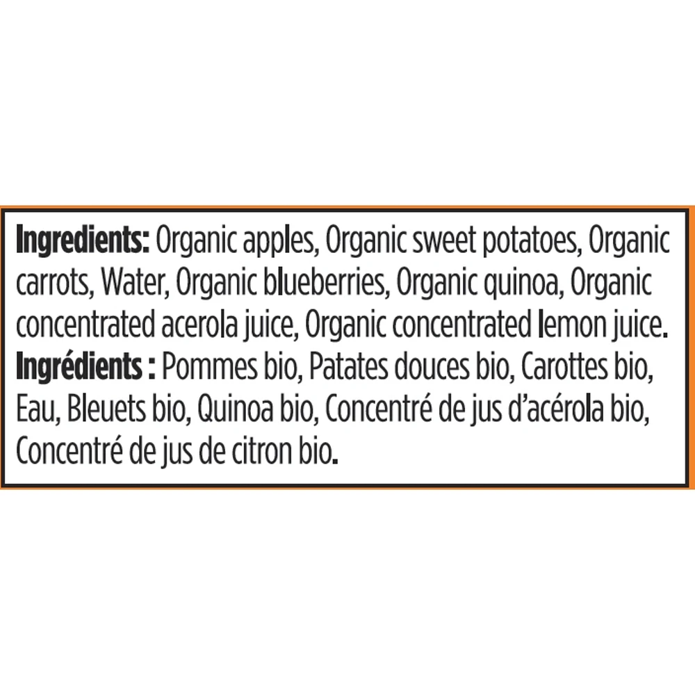 Superblends: apples, sweet potatoes, carrots + blueberries