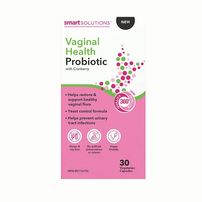 Smart Solutions Vaginal Health Probiotic with Cranberry, 30 Capsules