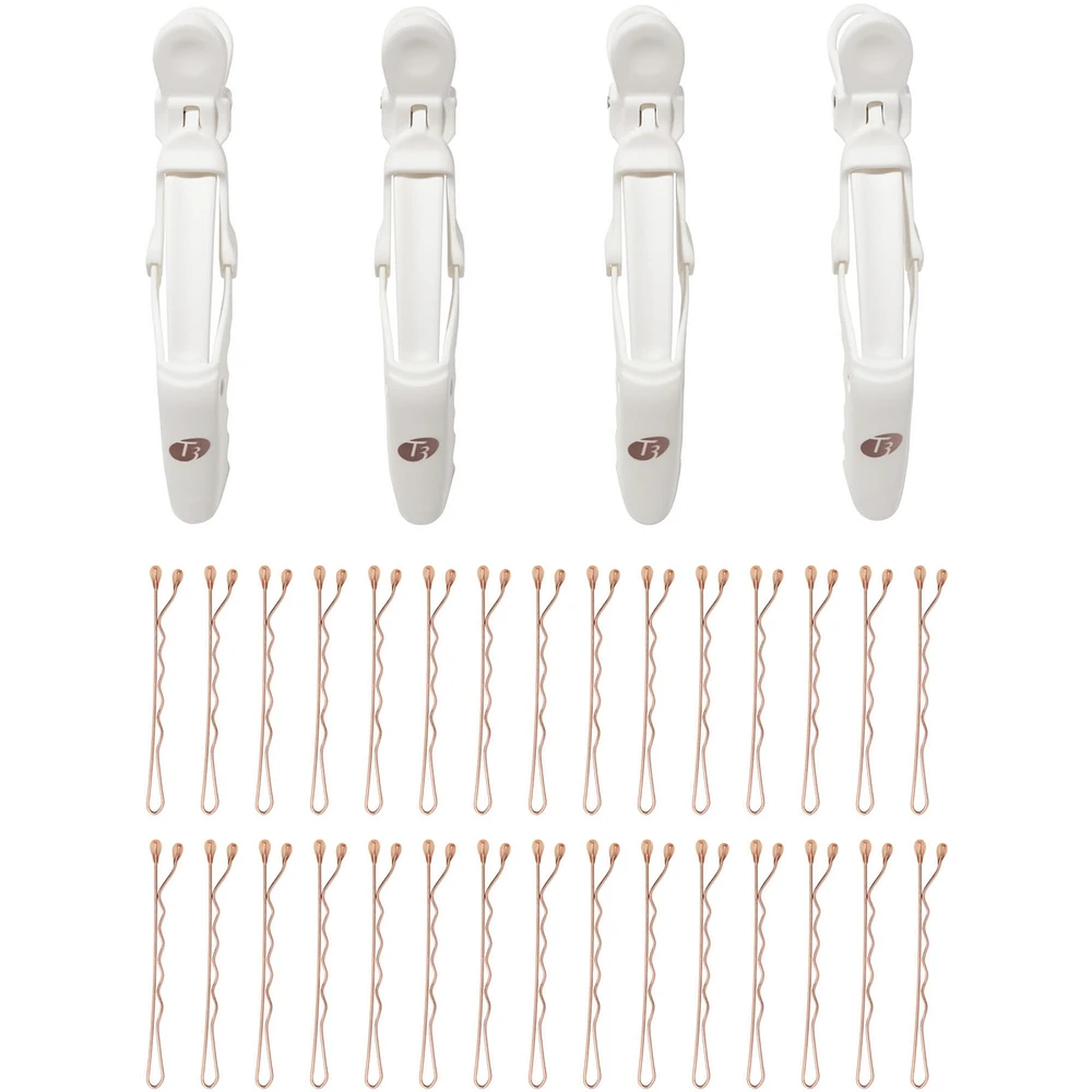 Clip Kit with 4 Alligator Clips and 30 Rose Gold Bobby Pins
