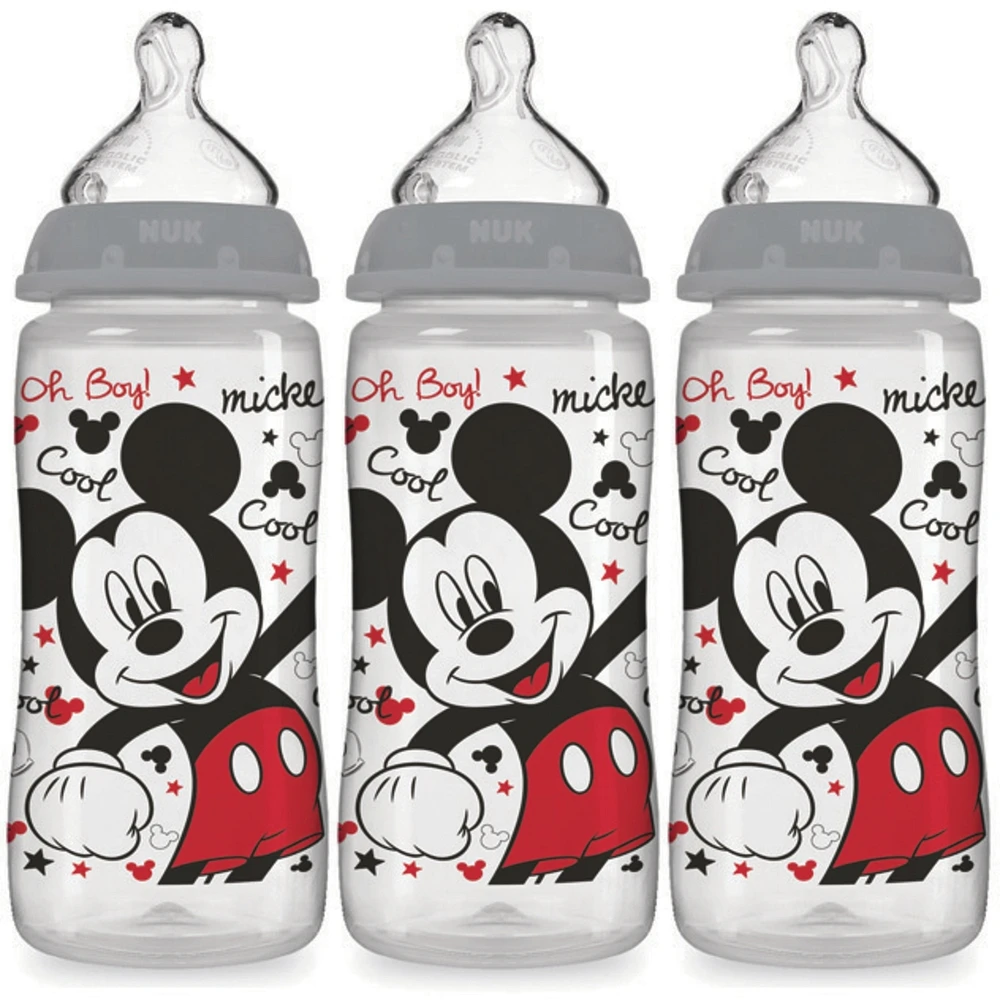 Nuk Disney Smooth Flow Mickey & Minnie Mouse Orthodontic Bottle 10oz, 3pk,Silicone
