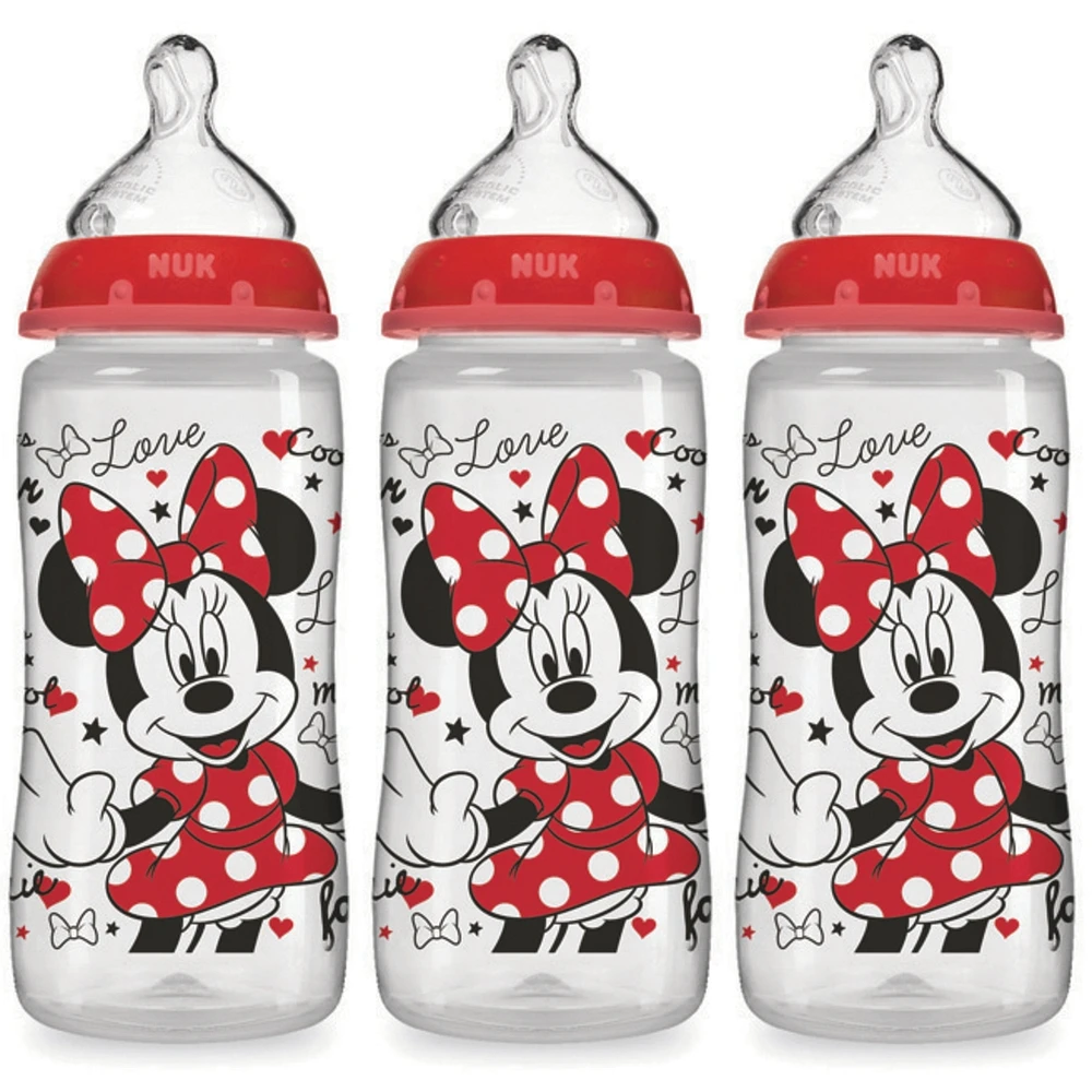 Nuk Disney Smooth Flow Mickey & Minnie Mouse Orthodontic Bottle 10oz, 3pk,Silicone