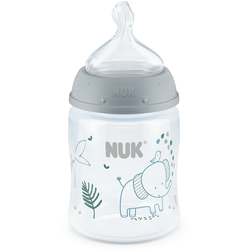 NUK Smooth Flow Anti-Colic Baby Bottle, 5 oz (150 mL), Grey Elephant, 1 Pack