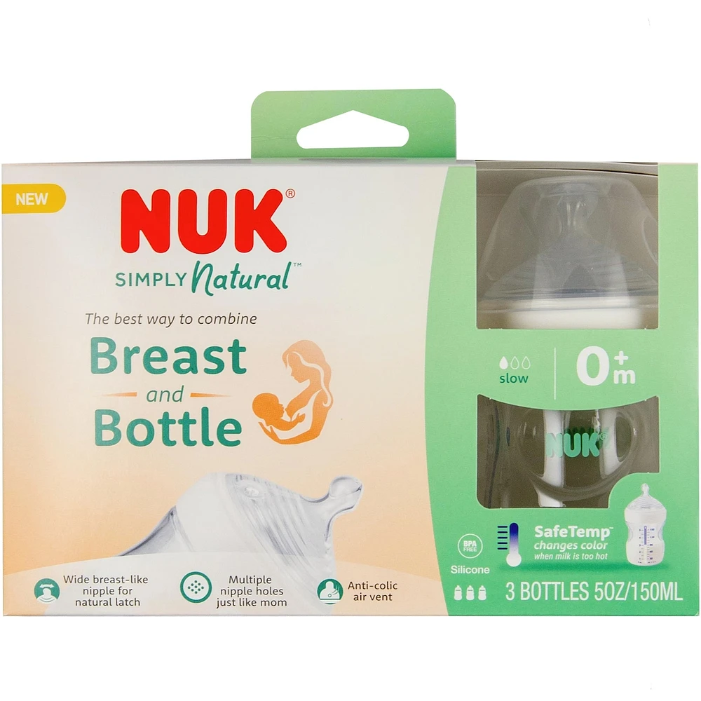NUK Simply Natural Bottle with SafeTemp, 5 oz (150 mL), 3 Pack