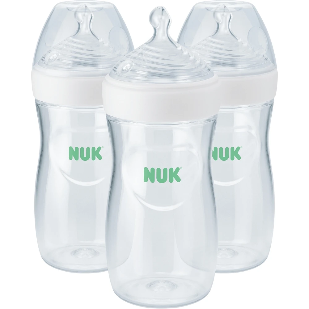 NUK Simply Natural Bottle with SafeTemp, 9 oz (270 mL), White, 3 Pack