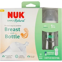 NUK Simply Natural Bottle with SafeTemp, 9 oz (270 mL), White, 3 Pack