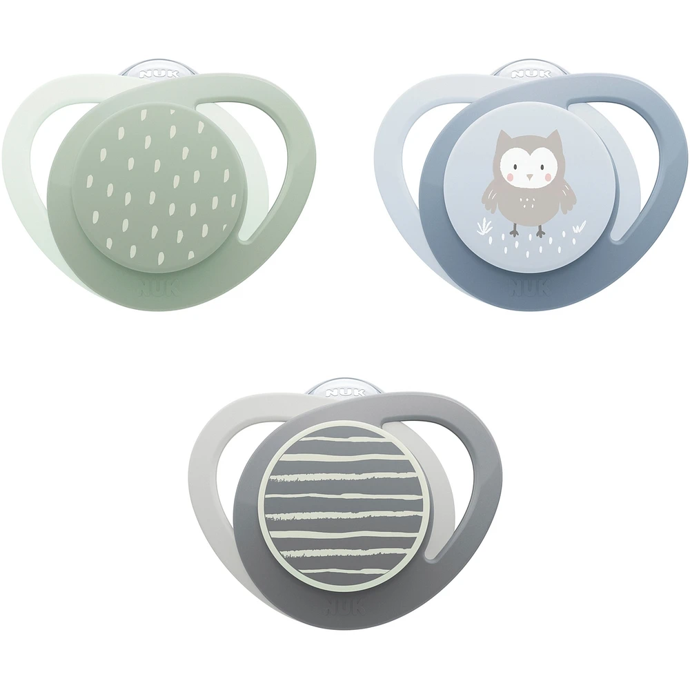 NUK Orthodontic Pacifier, 0-6 months, Blue Owl, 3 Pack