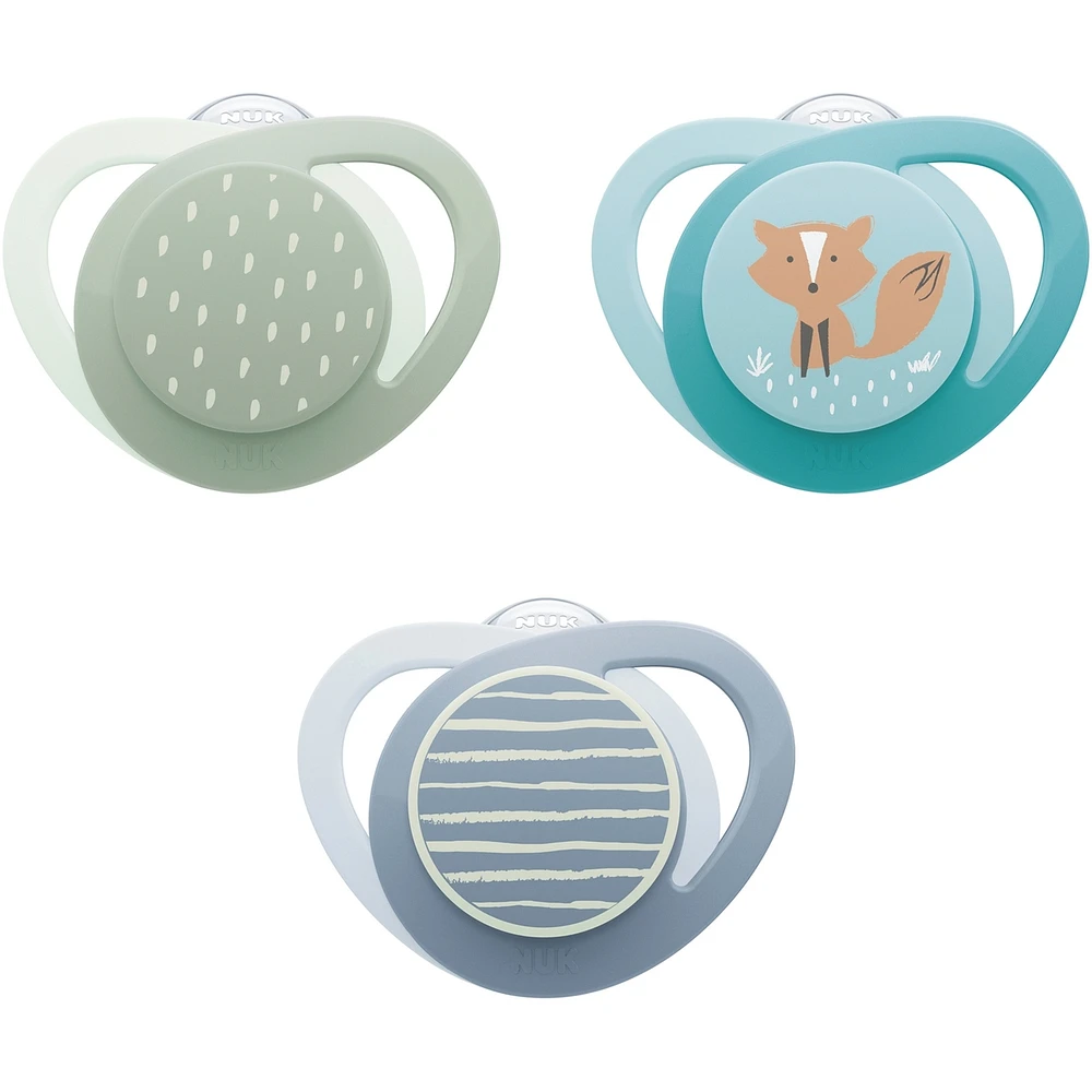 NUK Orthodontic Pacifier, 18-36 months, Teal Fox, 3 Pack