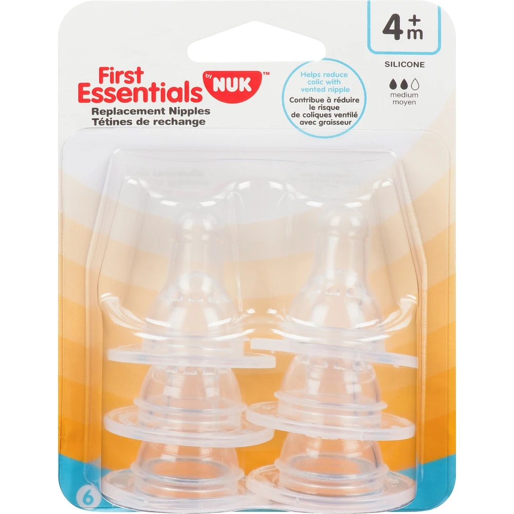 First Essentials by NUK® Nipple 6PK, Medium Flow, Silicone