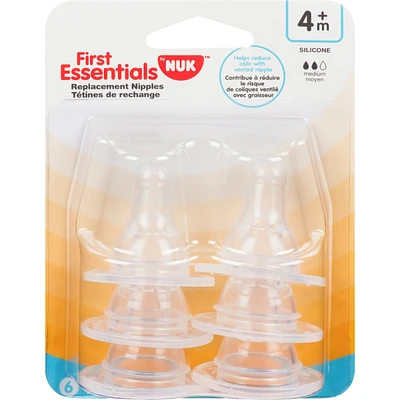 First Essentials by NUK® Nipple 6PK, Medium Flow, Silicone