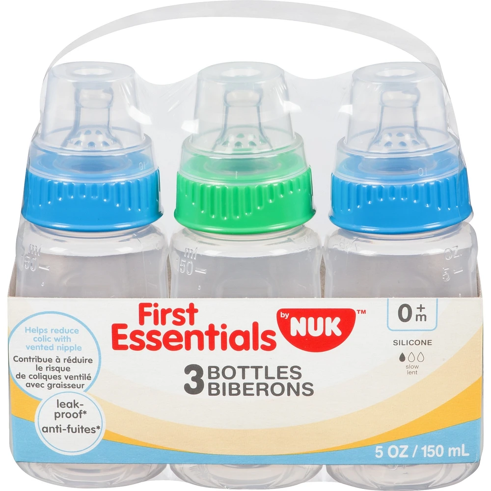 First Essentials by NUK® Clear View® Bottle 5OZ, 3PK, Slow Flow, Silicone