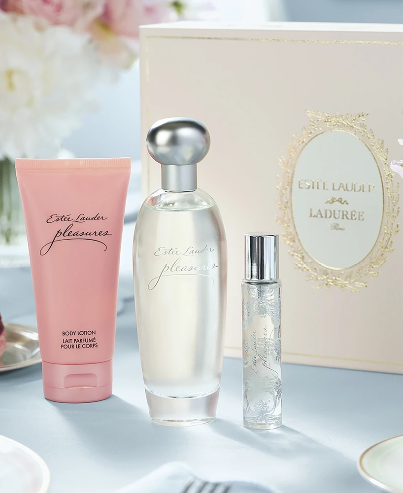 Ensemble de parfums de la collection Estée Lauder et Ladurée Pleasures| Notes de lys blanc, de rose rose et de bois de santal| Ensemble de parfums pour femmes