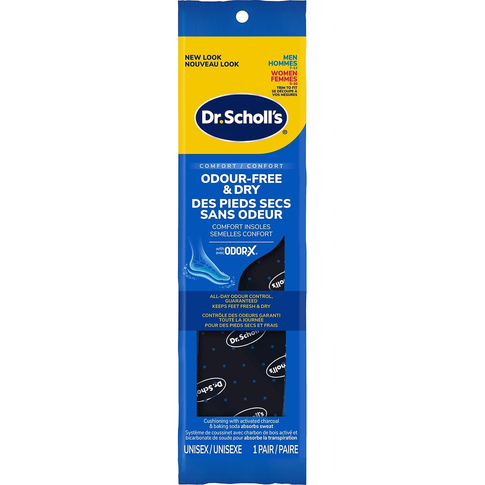 Semelles confort Dr Scholl’s® Odor-X® qui éliminent les odeurs et restent sèche, unisexe, pointure homme 7-13, femme 5-10