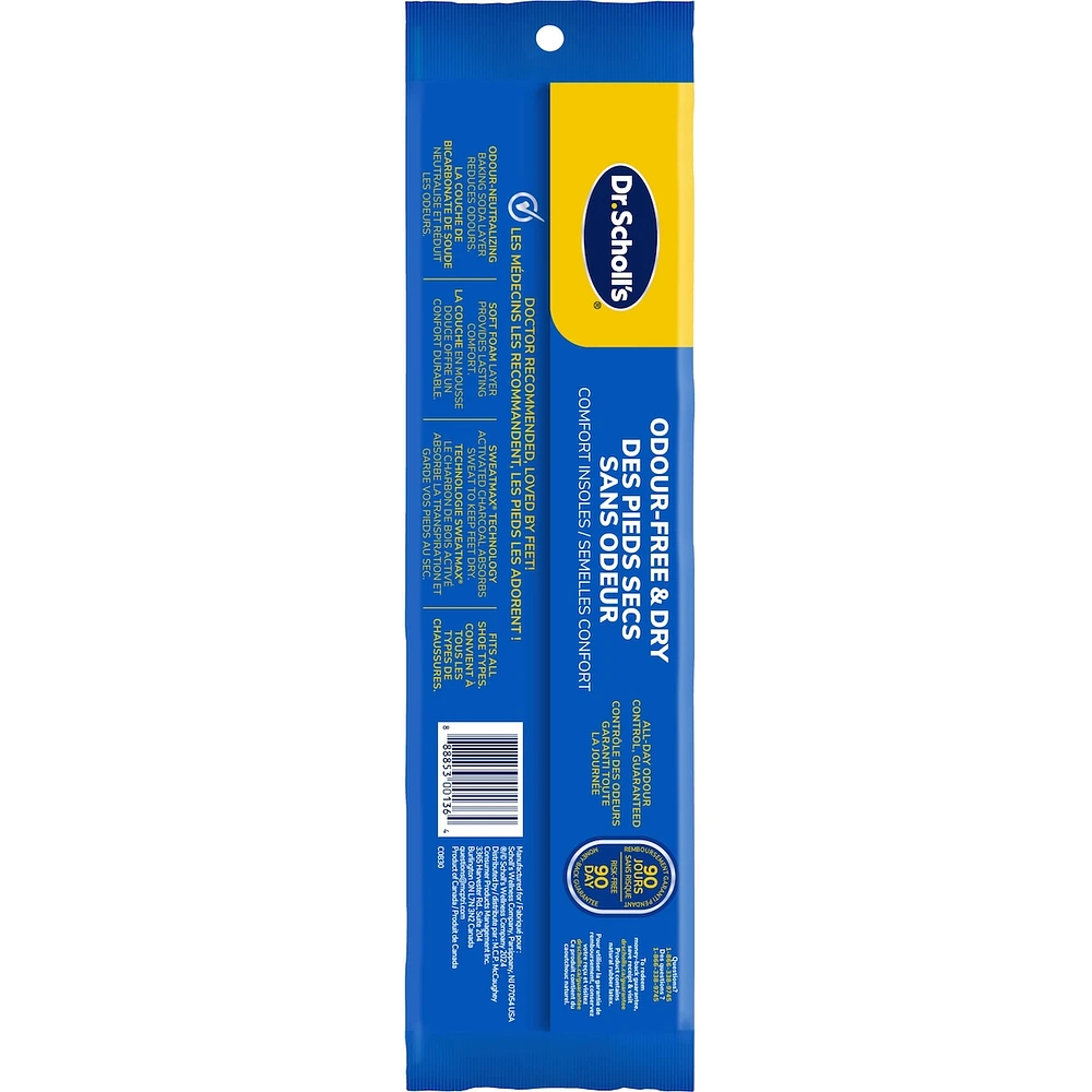 Semelles confort Dr Scholl’s® Odor-X® qui éliminent les odeurs et restent sèche, unisexe, pointure homme 7-13, femme 5-10