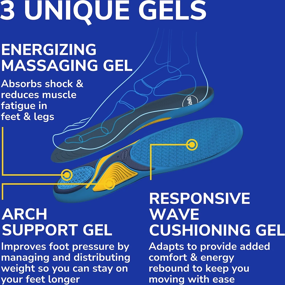 Energizing Comfort Everyday Insoles with Massaging Gel®, Men, Size 8-14
