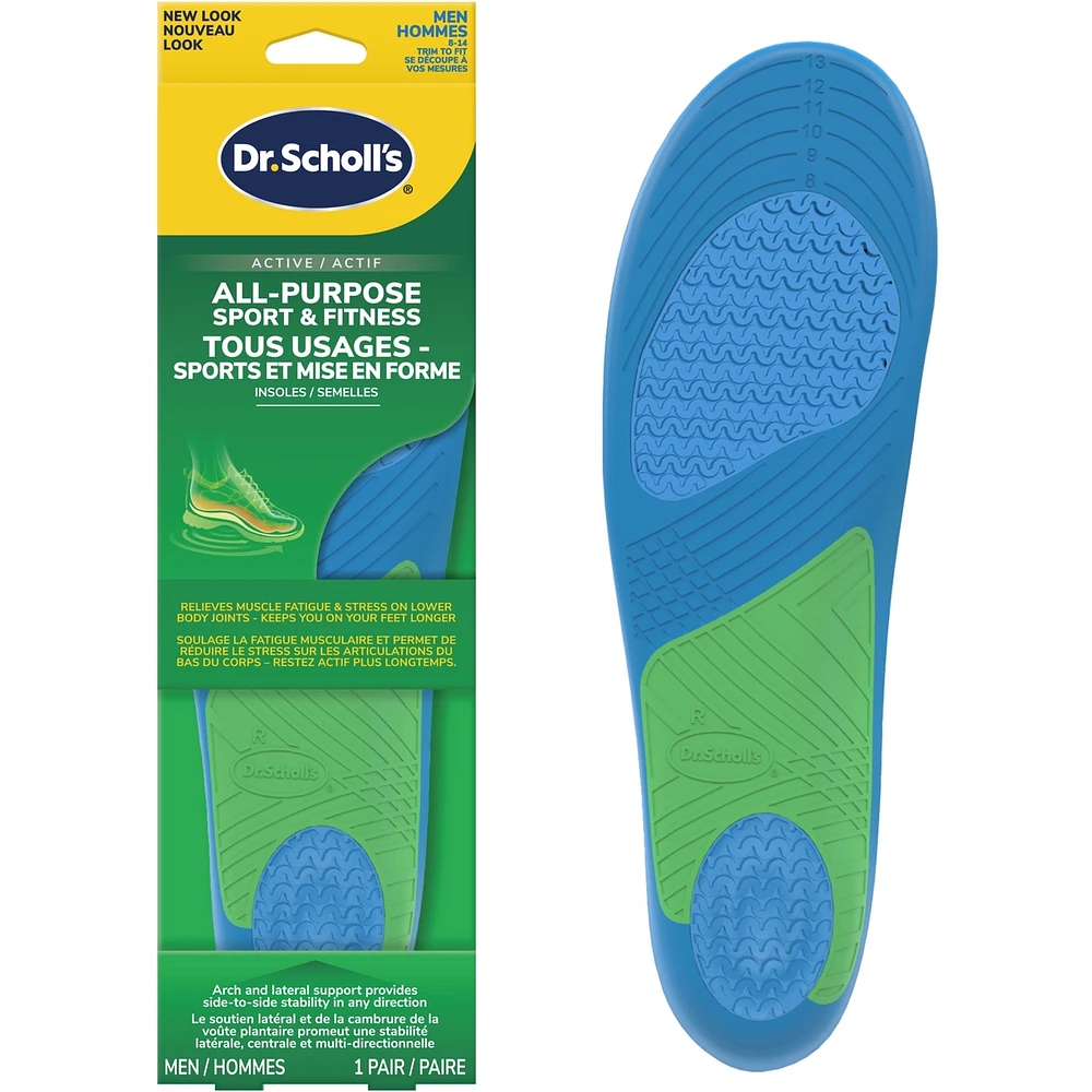 All-Purpose Sport & Fitness Comfort Insoles, Mens, Trim to Fit