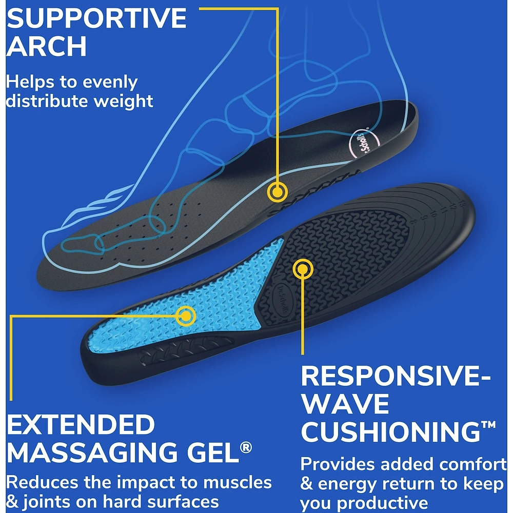 Work All-Day Superior Comfort Insoles (with) Massaging Gel®, Men, Trim to Fit