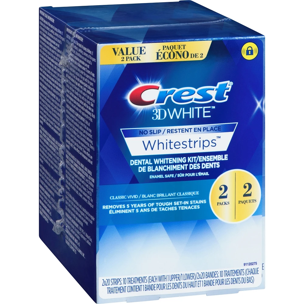 Bandes Crest 3D White Whitestrips Blanc brillant classique, 20 traitements