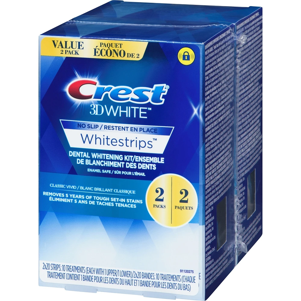 Bandes Crest 3D White Whitestrips Blanc brillant classique, 20 traitements