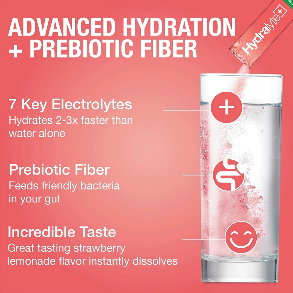 Plus Digestive Health Effervescent Electrolyte Granule Sticks, Strawberry Lemonade