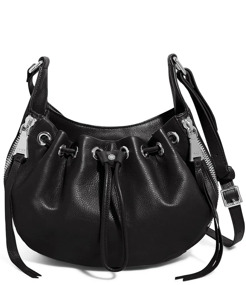 Aimee Kestenberg Serene Drawstring Silver Zip Crossbody Leather Bag