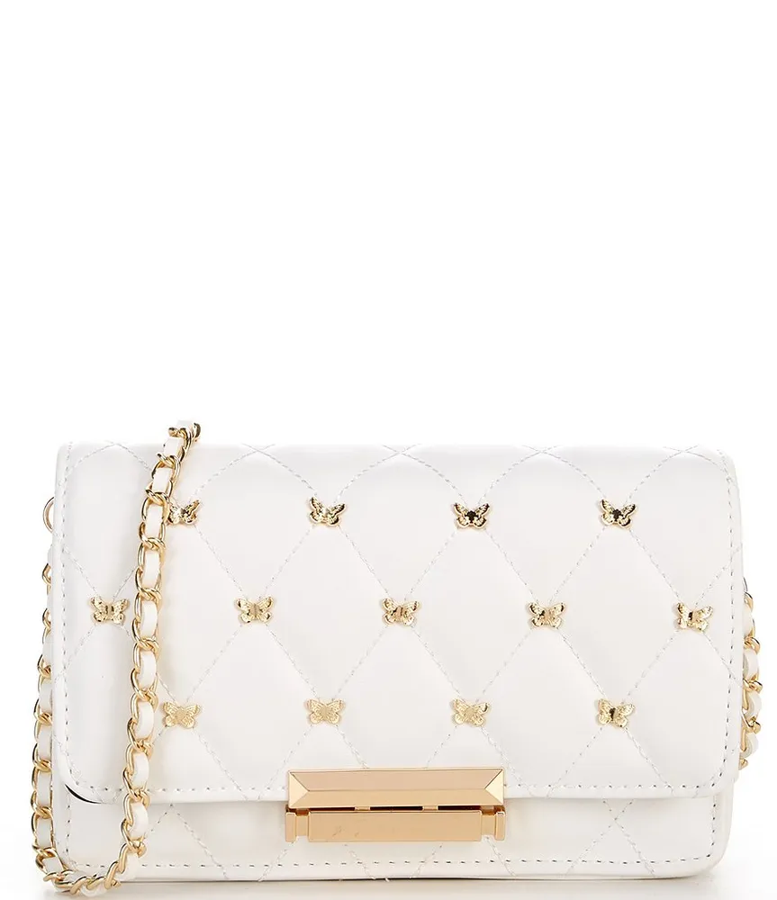 White Glitter Flap Butterfly Crossbody Chain Bag Purse with Zipper